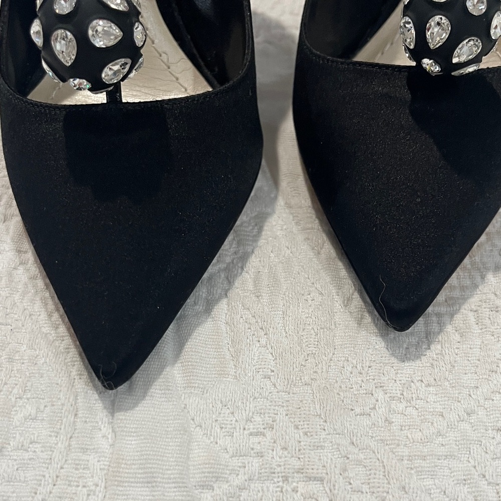Dior Black silk satin Heels with Silver rhinestone Accents - Picture 4 of 6
